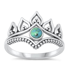 Sterling Silver Oxidized Crown Genuine Turquoise Stone Ring Face Height-15.2mm