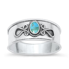 Load image into Gallery viewer, Sterling Silver Oxidized Oval Bali Genuine Turquoise Stone Ring Face Height-8.5mm