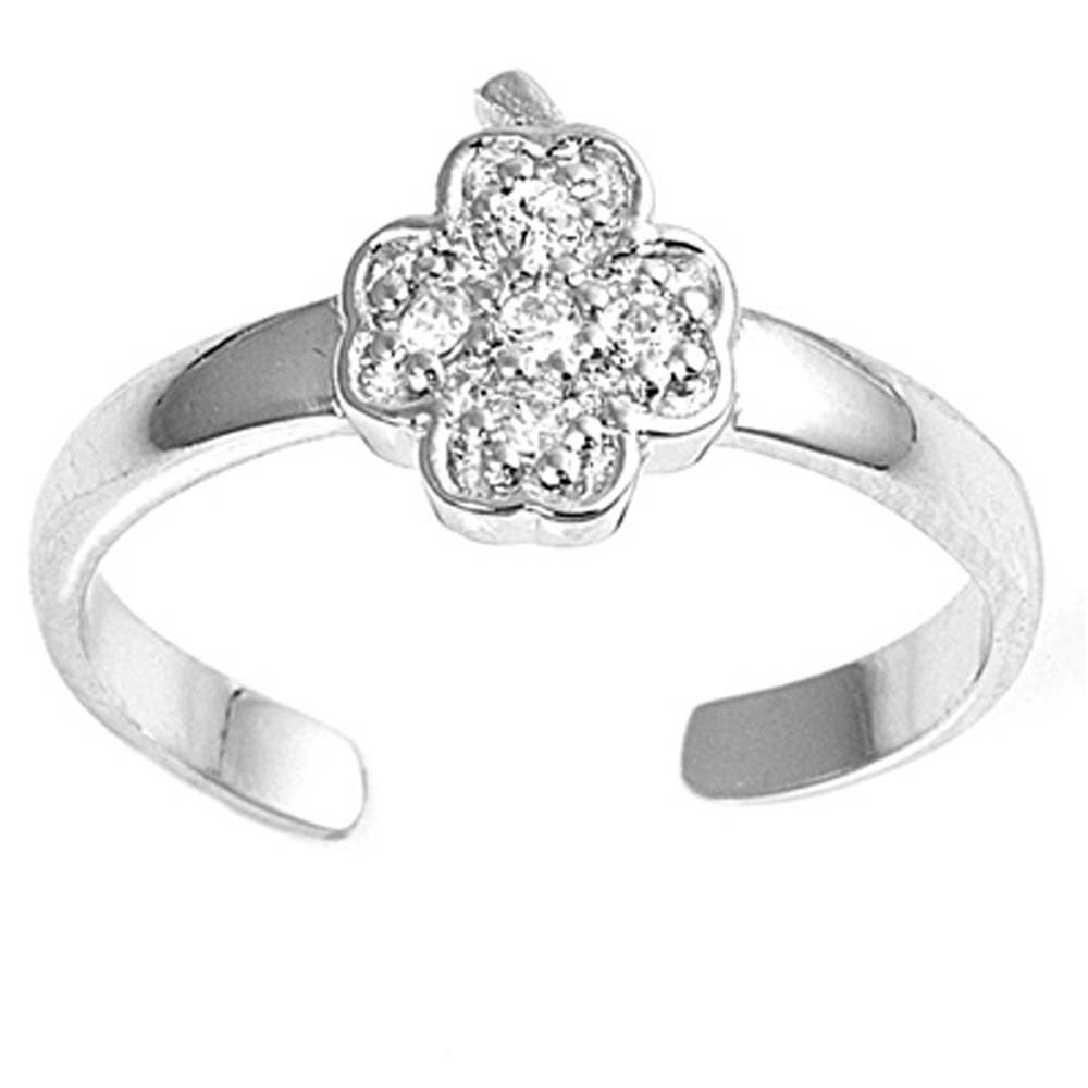 Sterling Silver Luxurious Clear Cross Simulated Toe RingAnd Face Height 8 MM