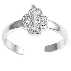 Sterling Silver Luxurious Clear Cross Simulated Toe RingAnd Face Height 8 MM
