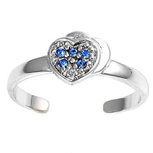 Load image into Gallery viewer, Sterling Silver Luxurious Heart with Blue Sapphire and Clear CZ Toe RingAnd Face Height 7 MM