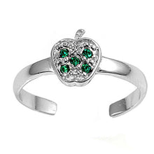 Load image into Gallery viewer, Sterling Silver Luxurious Apple with Emerald CZ Toe RingAnd Face Height 7 MM