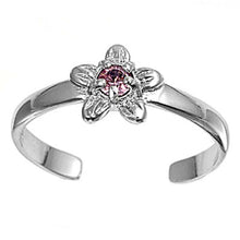 Load image into Gallery viewer, Sterling Silver Elegant Flower with Clear and Pink CZ Toe RingAnd Face Height 7 MM