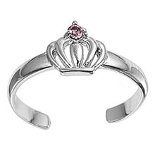 Load image into Gallery viewer, Sterling Silver Luxurious Crown with Clear and Pink CZ Toe RingAnd Face Height 6 MM