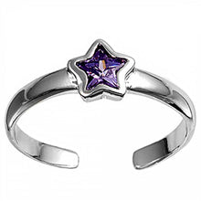 Load image into Gallery viewer, Sterling Silver Fancy Star with Amethyst CZ Toe Ring and Face Height 5 MM