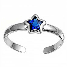 Load image into Gallery viewer, Sterling Silver Fancy Star with Blue Sapphire CZ Toe Ring And Face Height 5 MM