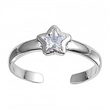 Load image into Gallery viewer, Sterling Silver Toe Ring with Clear Centered CZ Star, Face Height 5 MM