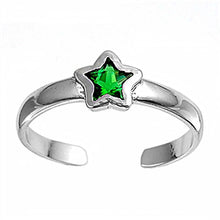 Load image into Gallery viewer, Sterling Silver Fancy Star with Emerald Sapphire CZ Toe Ring And Face Height 5 MM