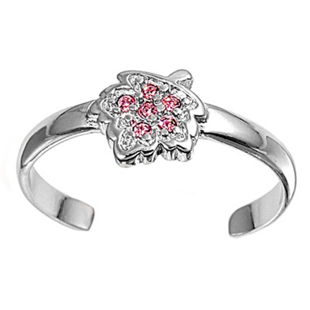 Sterling Silver Elegant Leaf with Pink  CZ Toe RingAnd Face Height 7 MM