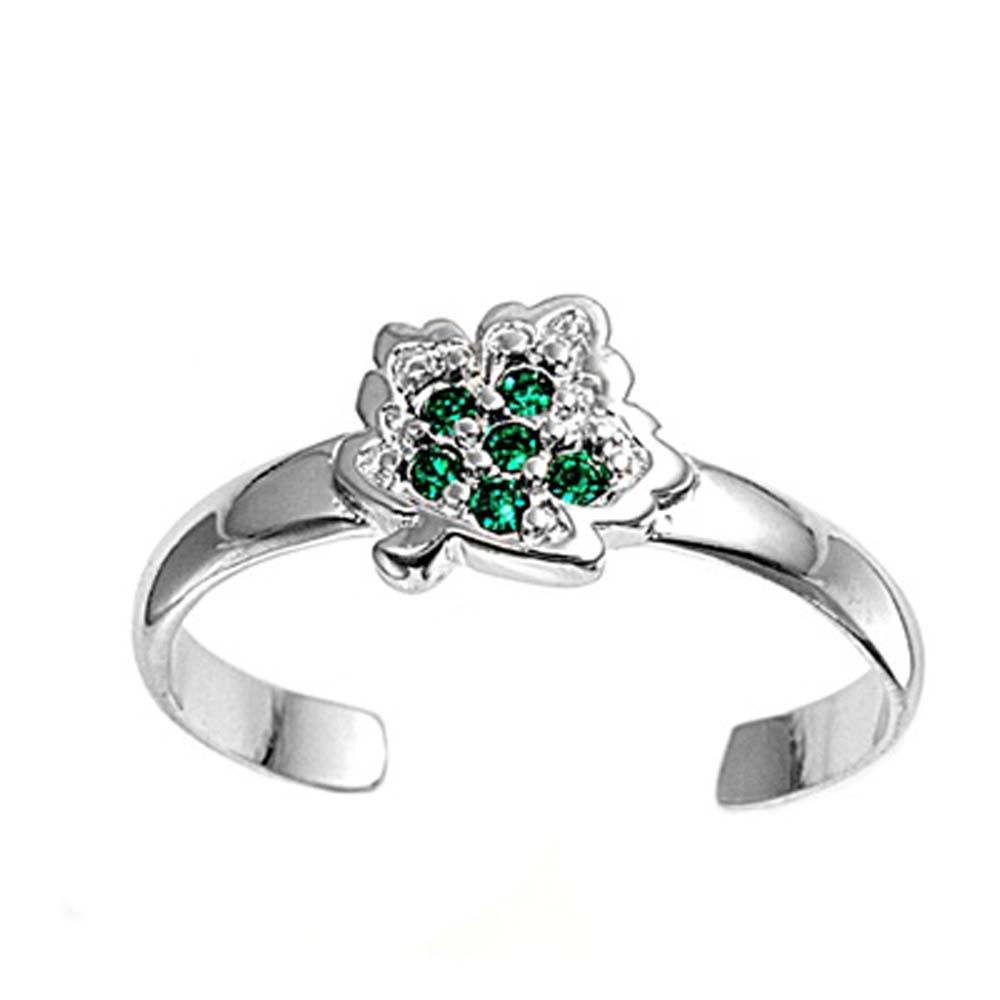 Sterling Silver Elegant Leaf with Emerald  CZ Toe RingAnd Face Height 7 MM