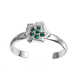 Sterling Silver Elegant Leaf with Emerald  CZ Toe RingAnd Face Height 7 MM
