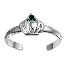 Load image into Gallery viewer, Sterling Silver Luxurious Crown with Emerald CZ Toe RingAnd Face Height 6 MM
