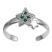 Load image into Gallery viewer, Sterling Silver Elegant Star with Emerald CZ Toe RingAnd Face Height 8 MM