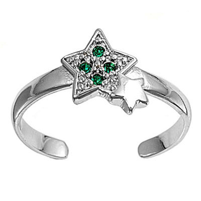 Sterling Silver Elegant Star with Emerald CZ Toe RingAnd Face Height 8 MM