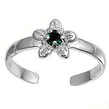 Load image into Gallery viewer, Sterling Silver Elegant Plumeria with   Emerald CZ Toe RIngAnd Face Height 7 MM