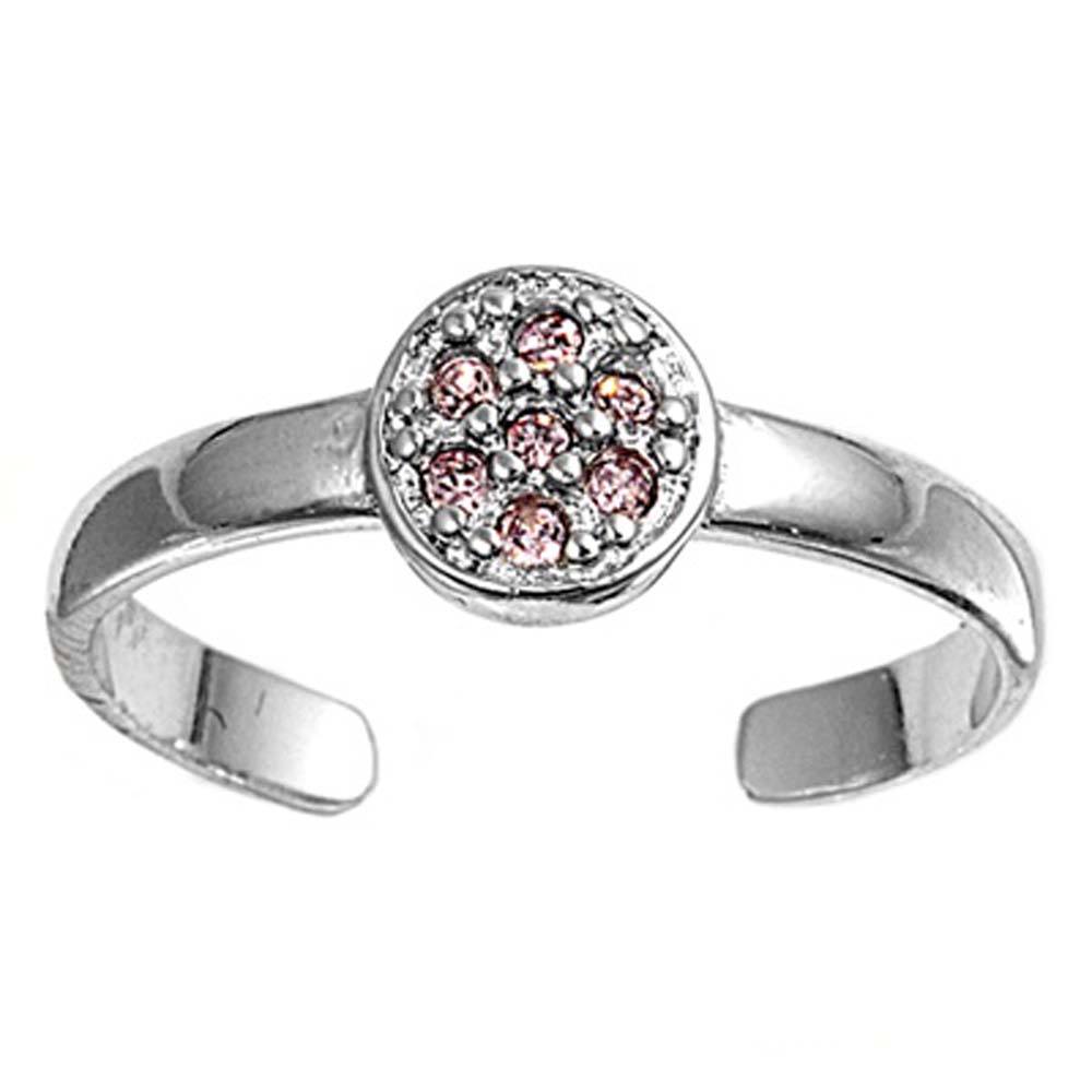 Sterling Silver Luxurious Round Pink CZ Toe RingAnd Face Height 6 MM