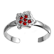 Load image into Gallery viewer, Sterling Silver Elegant Leaf with Ruby  CZ Toe RingAnd Face Height 6 MM