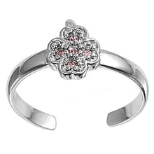 Load image into Gallery viewer, Sterling Silver Fancy Pink Lucky Clover CZ Toe RingAnd Face Height 8 MM