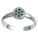 Sterling Silver Fancy Round Emerald CZ Toe RingAnd Face Height 6 MM