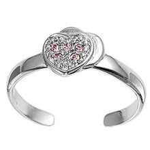 Load image into Gallery viewer, Sterling Silver Luxurious Heart with Pink CZ Toe RingAnd Face Height 7 MM