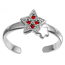 Load image into Gallery viewer, Sterling Silver Elegant Star with Ruby CZ Toe RingAnd Face Height 8 MM