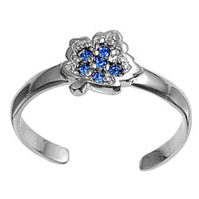Load image into Gallery viewer, Sterling Silver Elegant Leaf with Blue Sapphire CZ Toe RingAnd Face Height 6 MM
