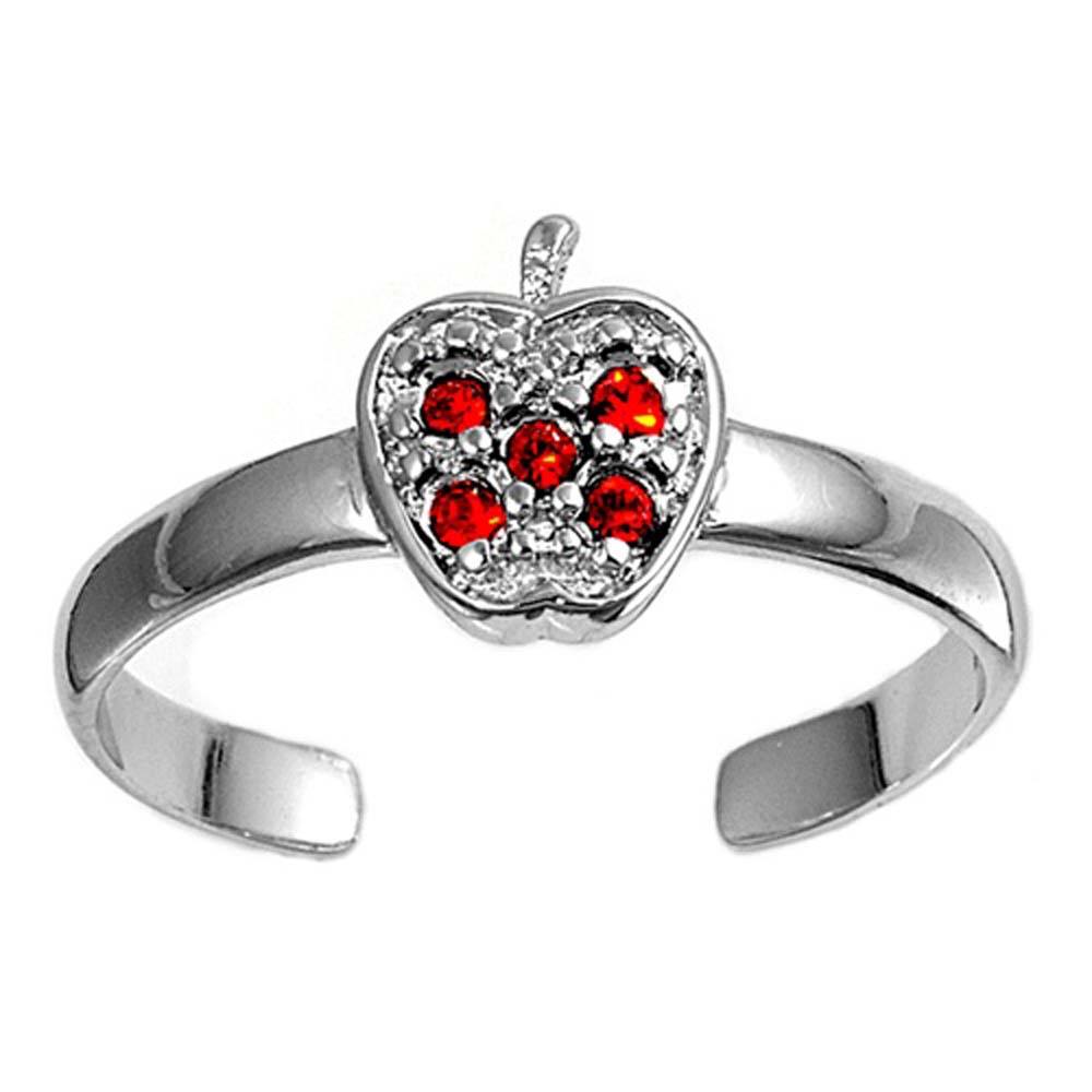 Sterling Silver Elegant Apple with Ruby CZ Toe RingAnd Face Height 7 MM