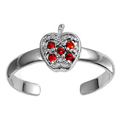 Sterling Silver Elegant Apple with Ruby CZ Toe RingAnd Face Height 7 MM