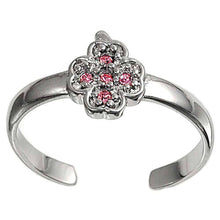 Load image into Gallery viewer, Sterling Silver Fancy Leaf with Pink CZ Toe RingAnd Face Height 8 MM