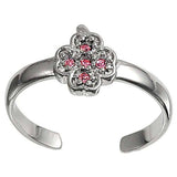Sterling Silver Fancy Leaf with Pink CZ Toe RingAnd Face Height 8 MM