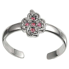 Sterling Silver Fancy Leaf with Pink CZ Toe RingAnd Face Height 8 MM