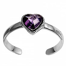 Load image into Gallery viewer, Sterling Silver Luxurious Heart with  Amethyst  Diamond Toe RingAnd Face Height 6 MM