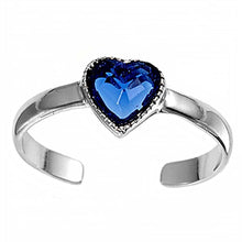 Load image into Gallery viewer, Sterling Silver Luxurious Heart with  Blue Sapphire  Diamond Toe RingAnd Face Height 6 MM