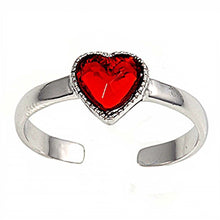 Load image into Gallery viewer, Sterling Silver Luxurious Heart with  Garnet  Diamond Toe RingAnd Face Height 6 MM