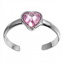 Load image into Gallery viewer, Sterling Silver Luxurious Heart with  Pink  Diamond Toe RingAnd Face Height 6 MM