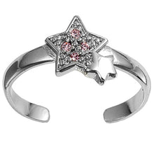 Load image into Gallery viewer, Sterling Silver Elegant Star with Pink Simulated Diamonds CZ Toe RingAnd Face Height 9 MM