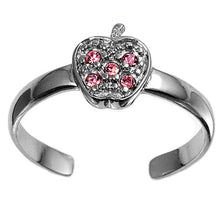 Load image into Gallery viewer, Sterling Silver Elegant Apple with Pink CZ Toe RingAnd Face Height 7 MM