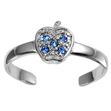 Load image into Gallery viewer, Sterling Silver Elegant Apple with Blue Sapphire CZ Toe RingAnd Face Height 7 MM