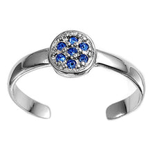 Load image into Gallery viewer, Sterling Silver Fancy Round with Blue Sapphire CZ Toe RingAnd Face Height 6 MM