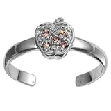 Sterling Silver Elegant Apple with Pink Sapphire CZ Toe RingAnd Face Height 7 MM