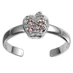 Sterling Silver Elegant Apple with Pink Sapphire CZ Toe RingAnd Face Height 7 MM
