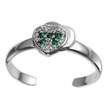Load image into Gallery viewer, Sterling Silver Fancy Heart with Emerald CZ Toe RingAnd Face Height 6 MM