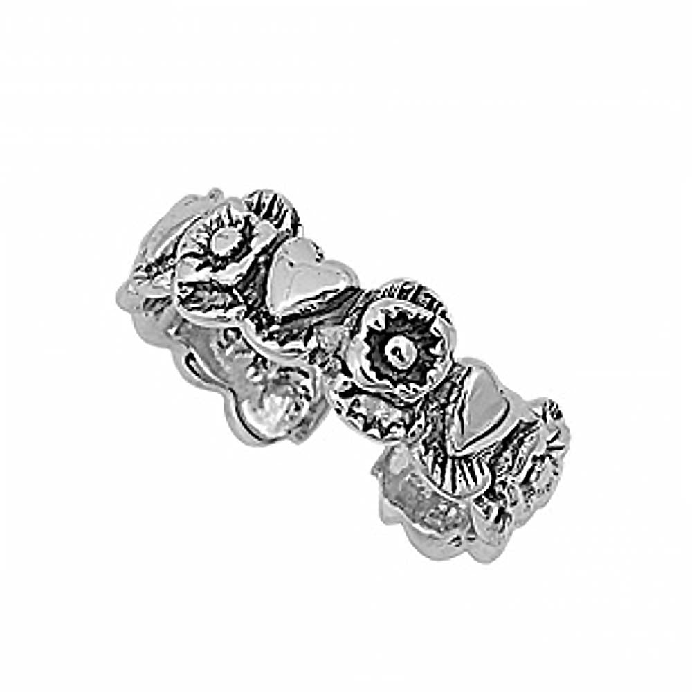 Sterling Silver Stylish Rose & Heart Desigh Toe RingAnd Band Width 3 MM