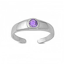 Load image into Gallery viewer, Sterling Silver Classy Toe Ring with Centered Amethyst CZ And Face Height of 5 MM
