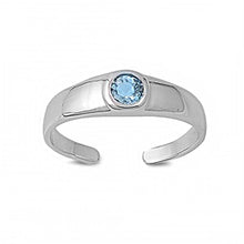 Load image into Gallery viewer, Sterling Silver Classy Toe Ring with Centered Aquamarine CZ And Face Height of 5 MM