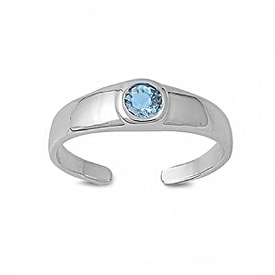 Sterling Silver Classy Toe Ring with Centered Aquamarine CZ And Face Height of 5 MM