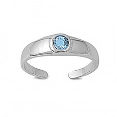 Sterling Silver Classy Toe Ring with Centered Aquamarine CZ And Face Height of 5 MM