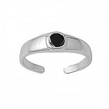 Load image into Gallery viewer, Sterling Silver Classy Toe Ring with Centered Black CZ And Face Height of 5 MM