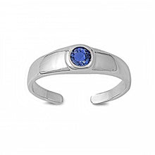 Load image into Gallery viewer, Sterling Silver Classy Toe Ring with Centered Blue Sapphire CZ And Face Height of 5 MM