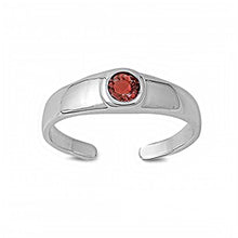 Load image into Gallery viewer, Sterling Silver Classy Toe Ring with Centered Garnet CZ And Face Height of 5 MM